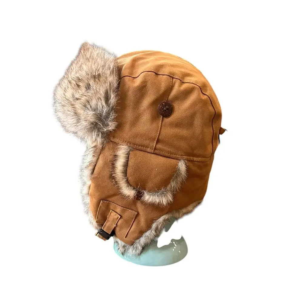 Dorfman Pacific Brown 100% Cotton Faux Fur Trapper Hat Ear Flap Winter Womens L